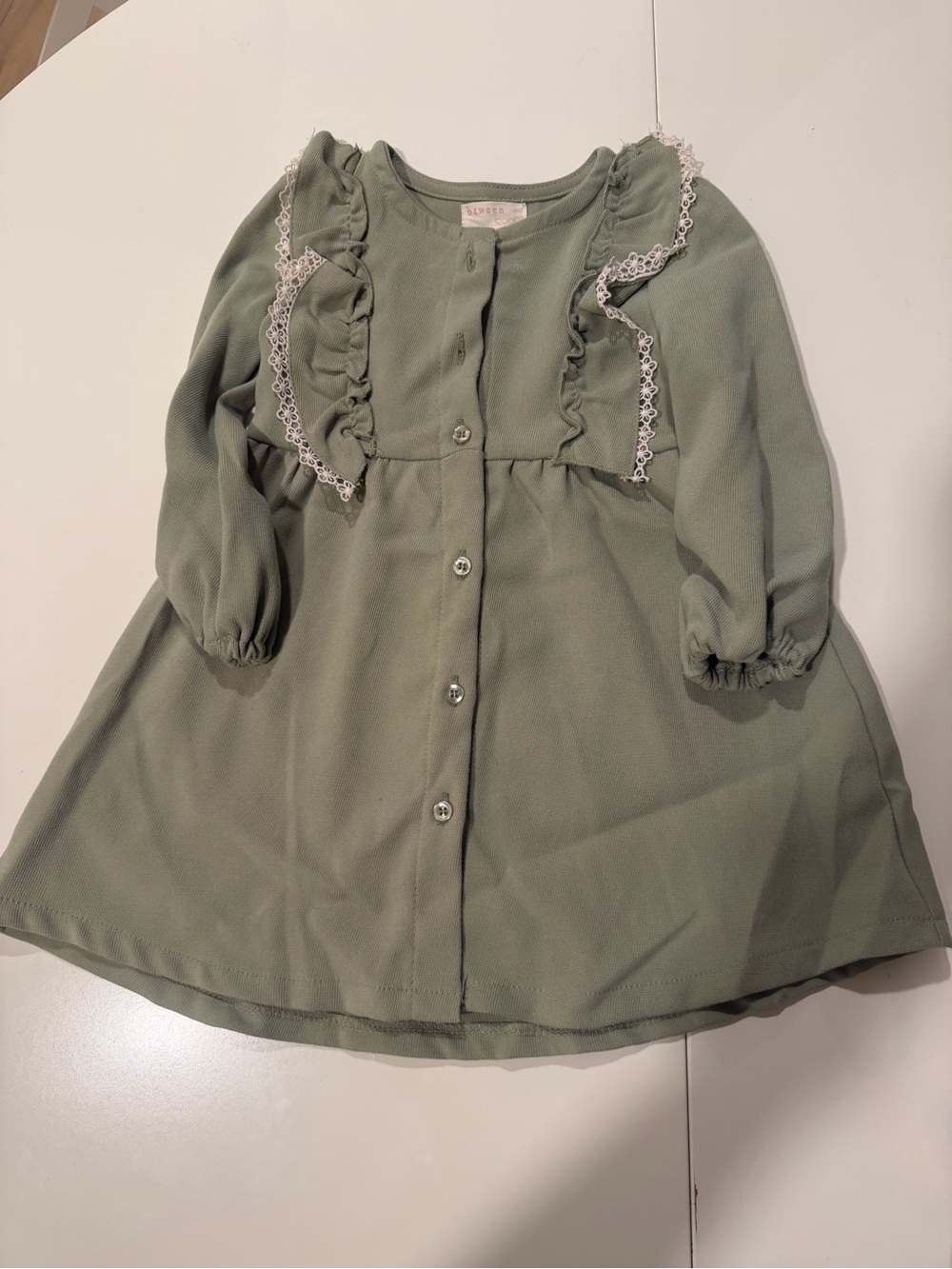 Btween Girls' Olive Green Ruffle Front Button Dress